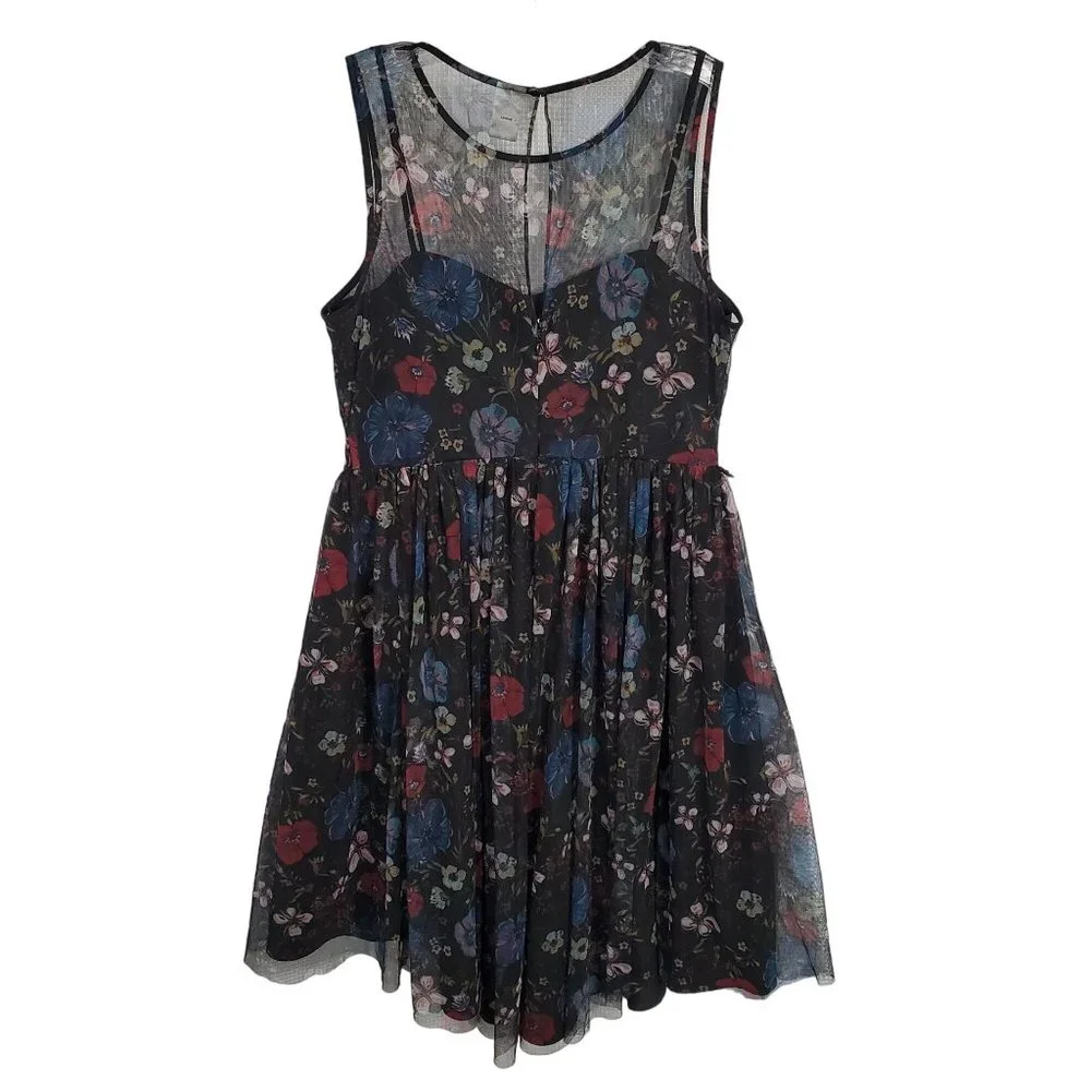 Lauren Conrad x Disney Size 10 Dress Tulle Overlay Fit Flare Midi Hi Lo Floral - Picture 3 of 15